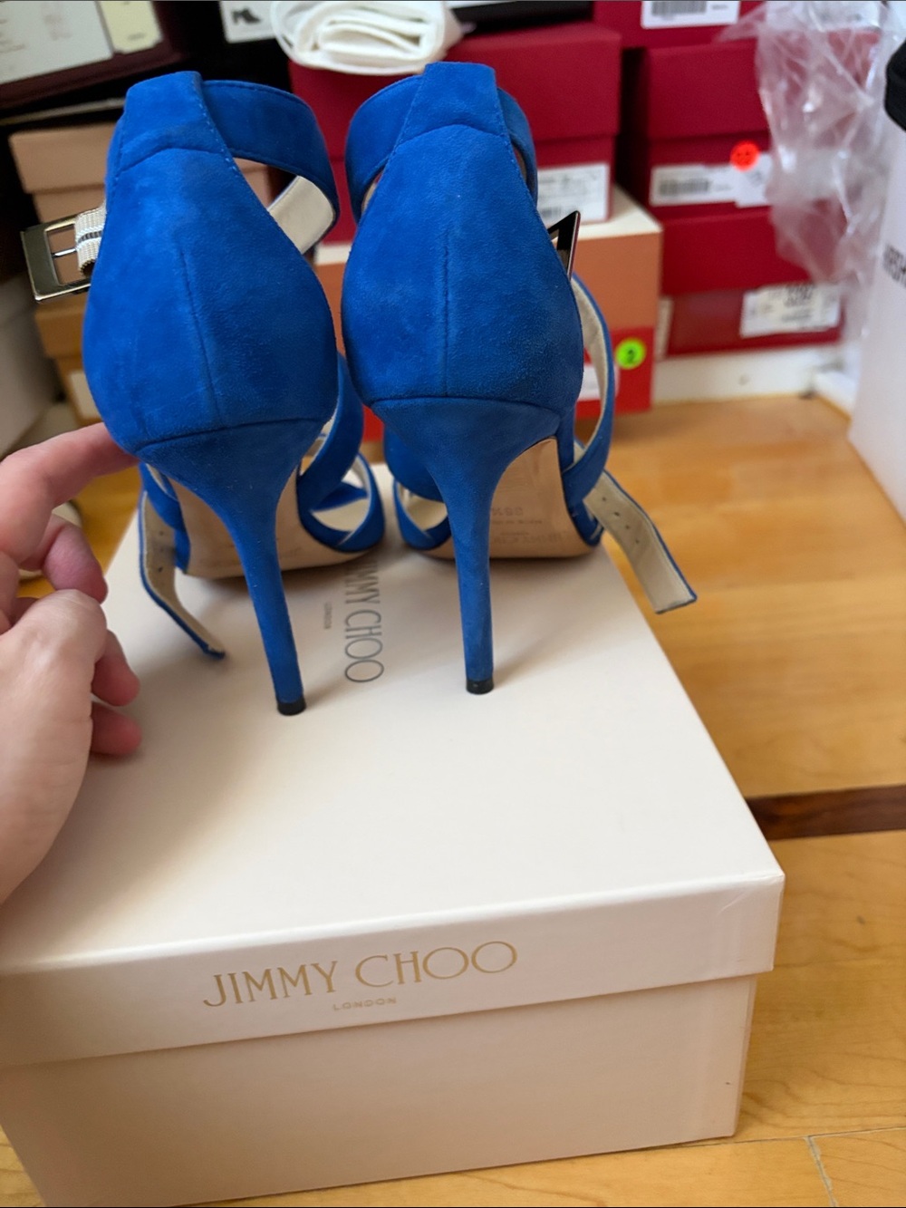 JIMMY CHOO BLUE SUEDE SIZE 36.5 STRAPPY SANDALS MADE IN ITALY - Picture 5 of 10